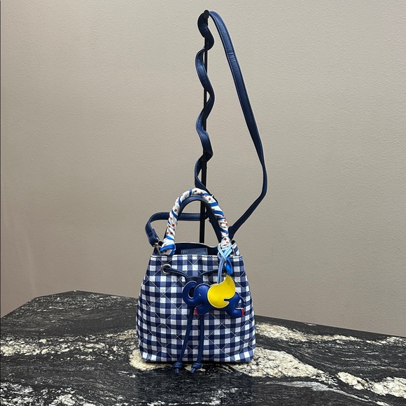 Liz Claiborne Gingham Drawstring Bag with Elephant Charm - Picture 8 of 8